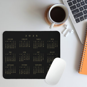 Alfombrilla De Ratón Calendario anual 2026 Black Gold para oficina en c
