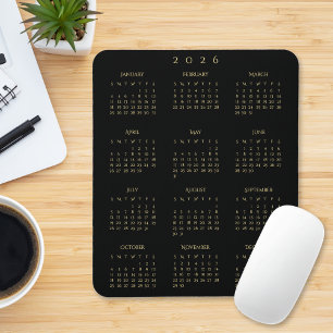 Alfombrilla De Ratón Calendario Anual 2026 de Oro Negro para Oficina en