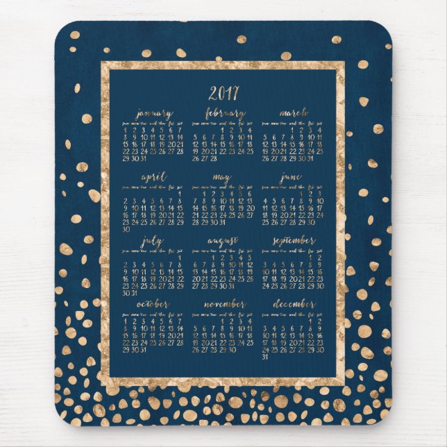 Alfombrilla De Ratón Calendario Anual Azul 2017 Pads De ratón Confetti  (Frente)