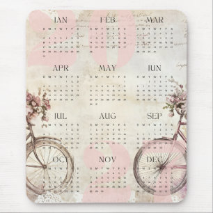 Alfombrilla De Ratón Calendario anual de color floral de bicicleta acua