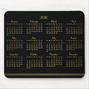 Alfombrilla De Ratón Calendario Anual de Oro Negro Art Deco 2016 Mousep