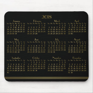 Alfombrilla De Ratón Calendario Anual de Oro Negro Art Deco 2018 Mousep