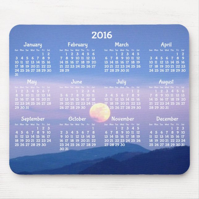 Alfombrilla De Ratón Calendario anual de personalizados 2016 Pads de ra (Frente)