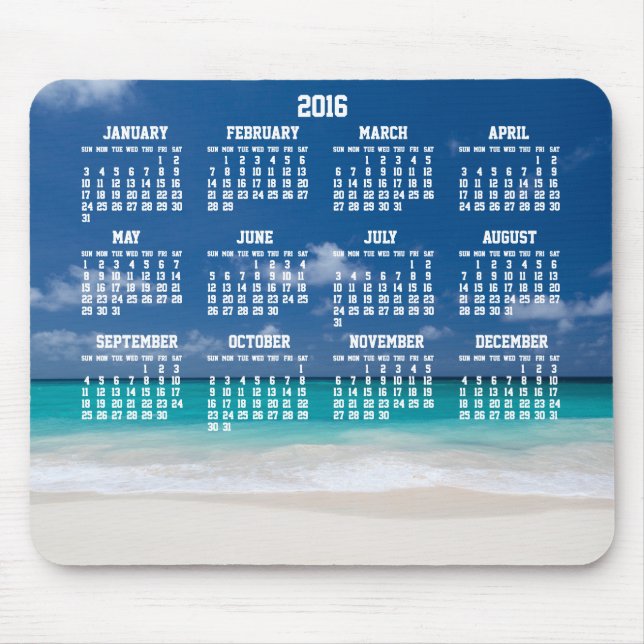 Alfombrilla De Ratón Calendario anual de personalizados 2016 Playa de a (Frente)