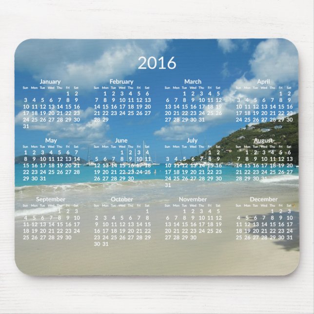 Alfombrilla De Ratón Calendario Anual de Playa 2016 Mousepads Añadir fo (Frente)