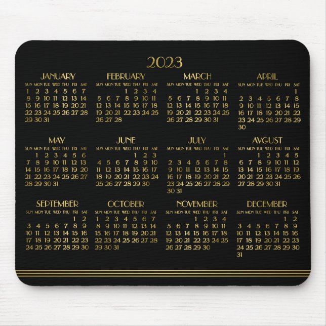 Alfombrilla De Ratón Calendario Anual del Black Art Deco 2023 Mousepad (Frente)