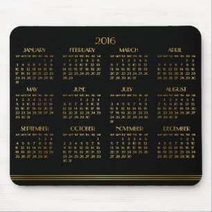 Alfombrilla De Ratón Calendario anual Gold Black Art Deco 2016 Mousepad