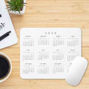 Alfombrilla De Ratón Calendario Anual Simple para Oficina en Casa 2026