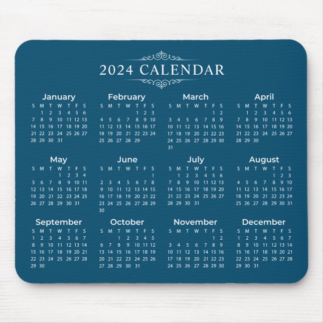 Alfombrilla De Ratón Calendario Azul 2024 simple pero elegante | Mousep (Frente)