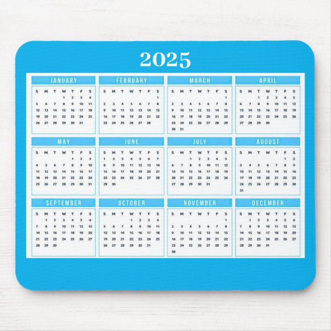 Alfombrilla De Ratón Calendario azul brillante 2025 (Frente)