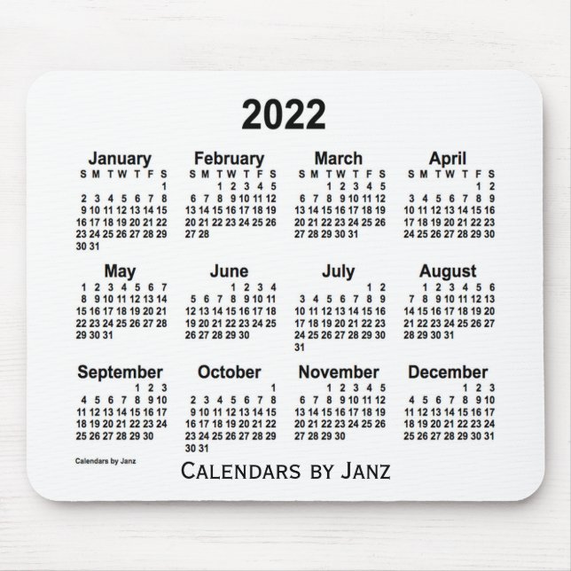 Alfombrilla De Ratón Calendario blanco 2022 de Janz Mouse Pad (Frente)