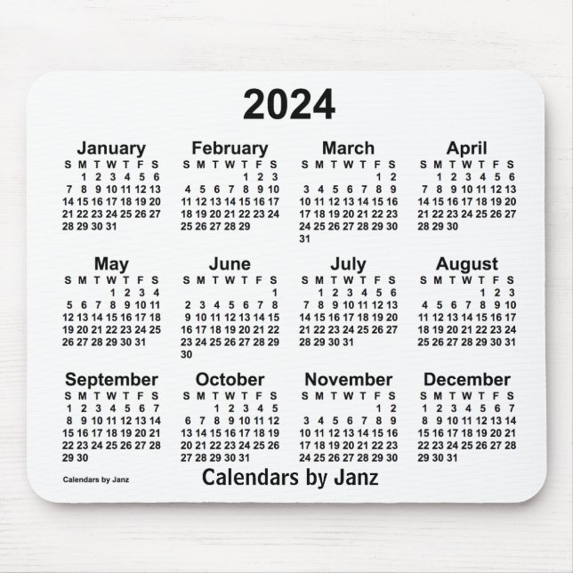 Alfombrilla De Ratón Calendario blanco 2024 de Janz Mouse Pad (Frente)