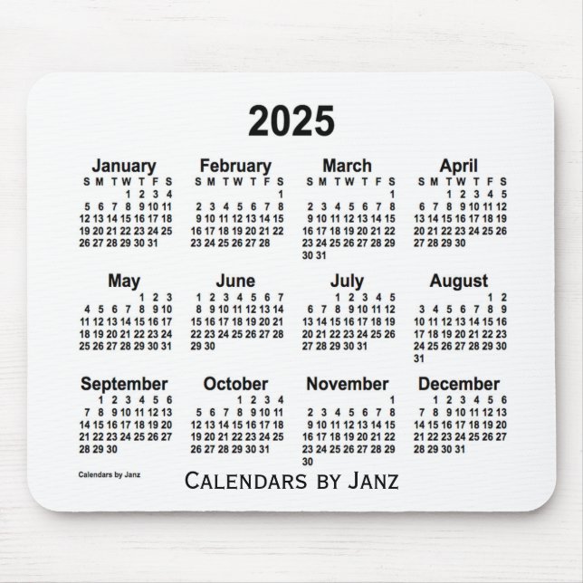 Alfombrilla De Ratón Calendario blanco 2025 de Janz Mouse Pad (Frente)