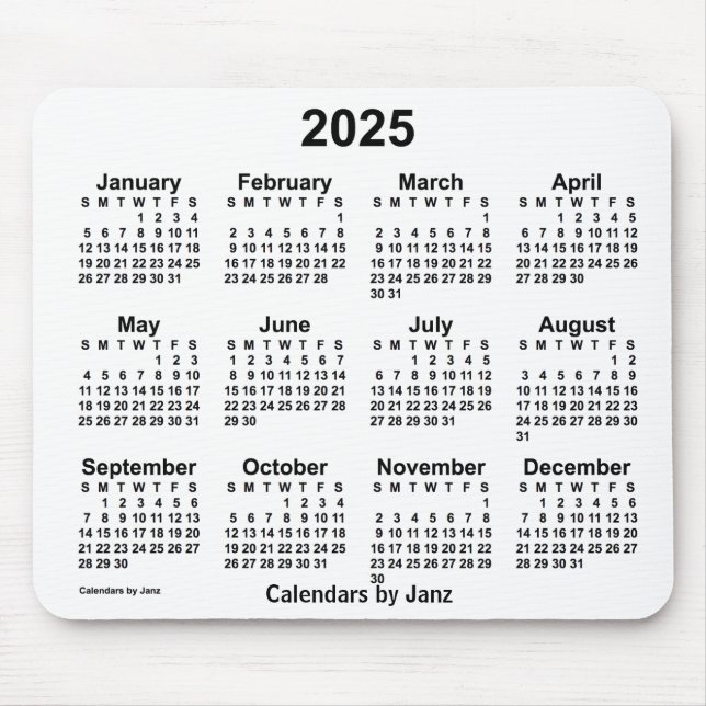 Alfombrilla De Ratón Calendario blanco 2025 de Janz Mouse Pad (Frente)