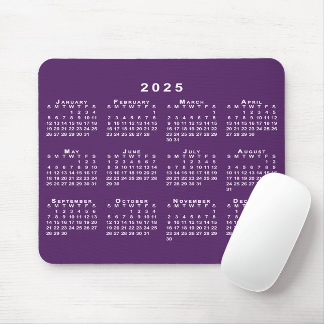Alfombrilla De Ratón Calendario Blanco 2025 sobre fondo de Personalizad (Con ratón)