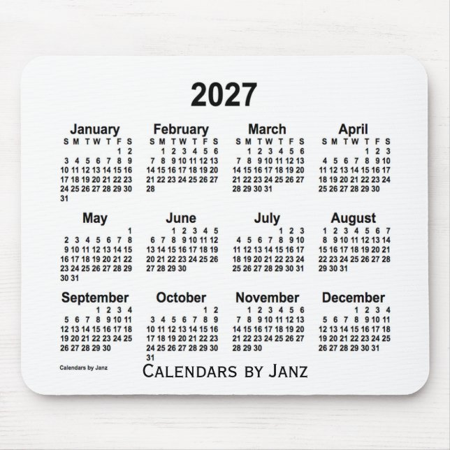 Alfombrilla De Ratón Calendario blanco 2027 de Janz Mouse Pad (Frente)