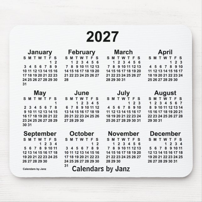 Alfombrilla De Ratón Calendario blanco 2027 de Janz Mouse Pad (Frente)