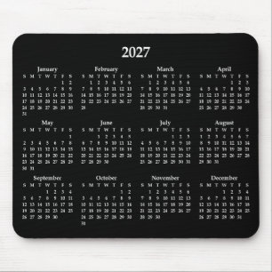 Alfombrilla De Ratón Calendario Blanco 2027 sobre Negro