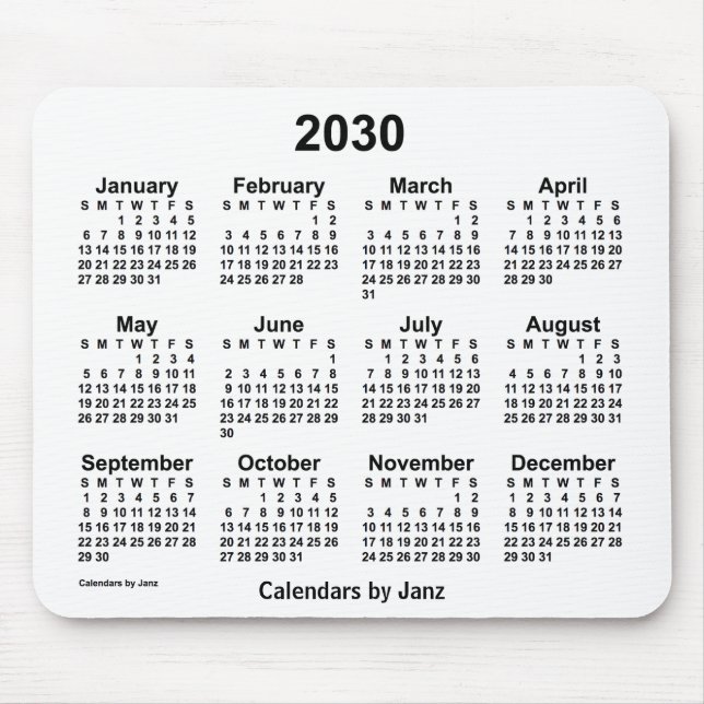 Alfombrilla De Ratón Calendario blanco 2030 de Janz Mouse Pad (Frente)