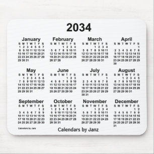 Alfombrilla De Ratón Calendario blanco 2034 de Janz Mouse Pad