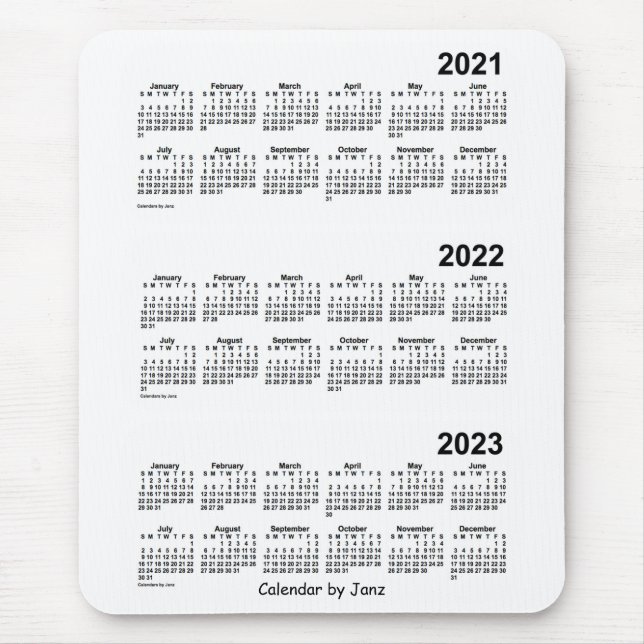 Alfombrilla De Ratón Calendario blanco de 3 años 2021-2023, de Janz (Frente)