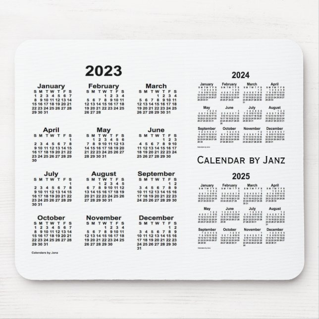 Alfombrilla De Ratón Calendario blanco de 3 años 2023-2025, de Janz (Frente)