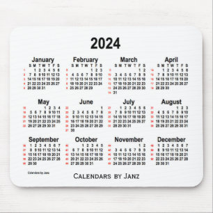 Alfombrilla De Ratón Calendario Blanco de 52 semanas 2024 de Janz