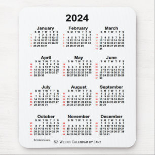 Alfombrilla De Ratón Calendario Blanco de 52 semanas 2024, de Janz