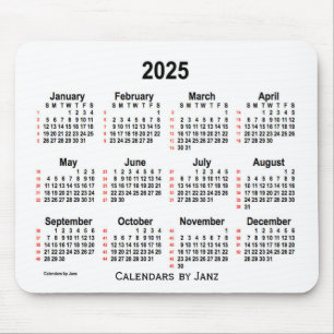 Alfombrilla De Ratón Calendario Blanco de 52 semanas 2025 de Janz