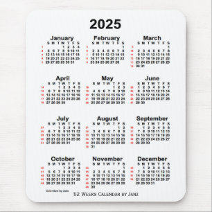 Alfombrilla De Ratón Calendario Blanco de 52 semanas 2025, de Janz