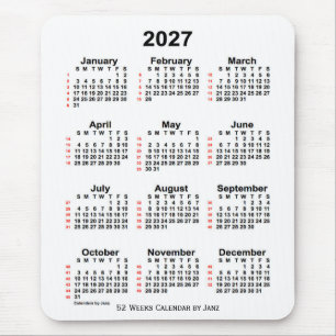 Alfombrilla De Ratón Calendario Blanco de 52 semanas 2027, de Janz