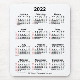 Alfombrilla De Ratón Calendario blanco de 52 semanas de 2022, de Janz