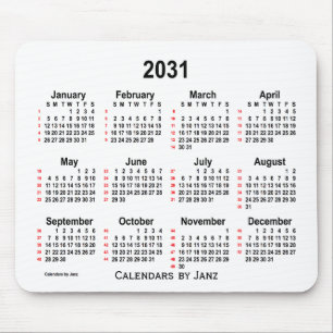 Alfombrilla De Ratón Calendario blanco de 52 semanas de 2031, escrito p