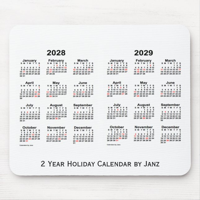 Alfombrilla De Ratón Calendario blanco de vacaciones de 2 años 2 años 2 (Frente)