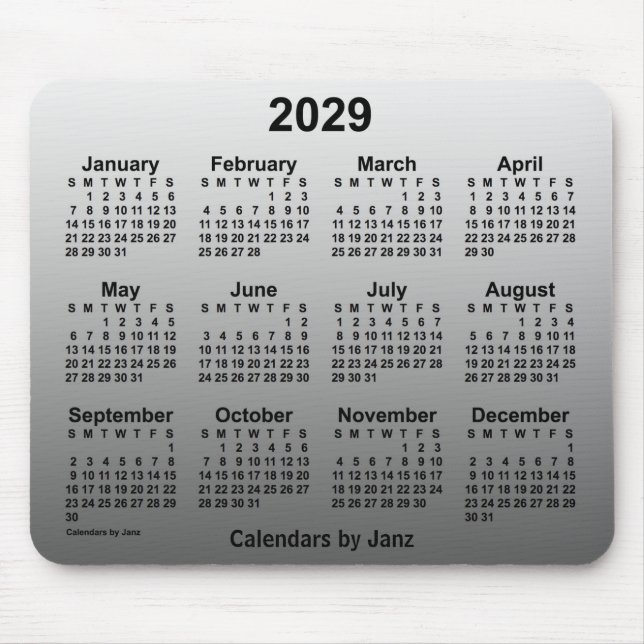 Alfombrilla De Ratón Calendario blanco desvanecido de 2029 por Janz (Frente)