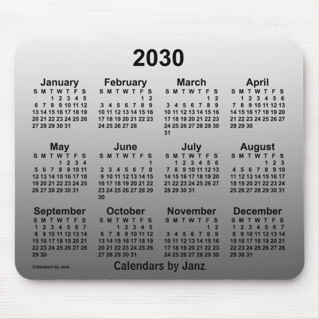 Alfombrilla De Ratón Calendario blanco desvanecido de 2030 por Janz (Frente)
