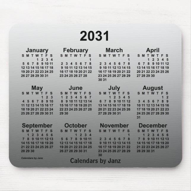 Alfombrilla De Ratón Calendario blanco desvanecido de 2031 por Janz (Frente)