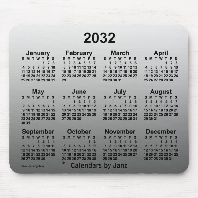 Alfombrilla De Ratón Calendario blanco desvanecido de 2032 por Janz (Frente)