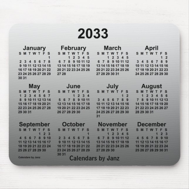 Alfombrilla De Ratón Calendario blanco desvanecido de 2033 por Janz (Frente)