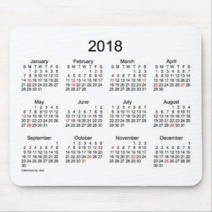 Alfombrilla De Ratón Calendario blanco y negro del día de fiesta 2018