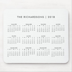 Alfombrilla De Ratón Calendario blanco y negro simple y moderno 2018