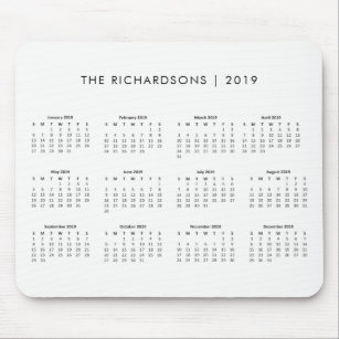 Alfombrilla De Ratón Calendario blanco y negro simple y moderno 2019