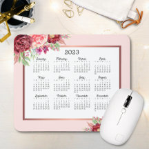 Calendario Borgoña Rosa Floral Rubor Pink 2023