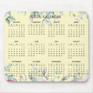 Alfombrilla De Ratón Calendario Botánico Simple y Elegante 2026 Alfom