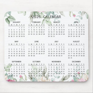 Alfombrilla De Ratón Calendario Botánico Simple y Elegante 2026 Alfom