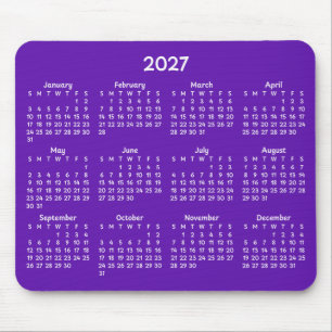 Alfombrilla De Ratón Calendario caprichoso blanco 2027 sobre fondo púrp