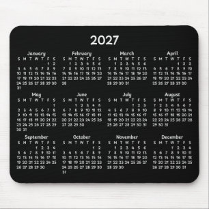 Alfombrilla De Ratón Calendario caprichoso blanco 2027 sobre negro