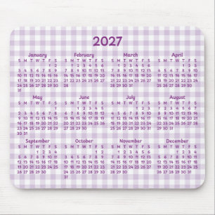Alfombrilla De Ratón Calendario caprichoso de gingham morado pálido 202