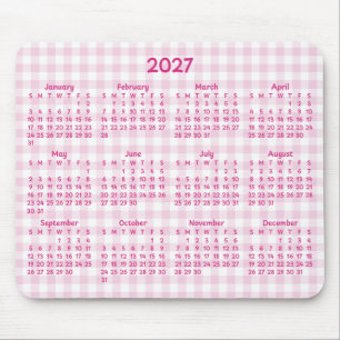 Alfombrilla De Ratón Calendario caprichoso de gingham rosa pálido 2027