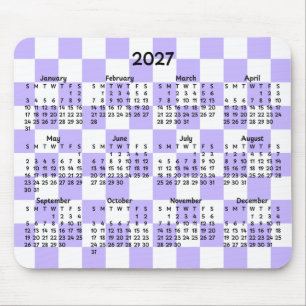 Alfombrilla De Ratón Calendario caprichoso de lavanda y blanco a cuadro